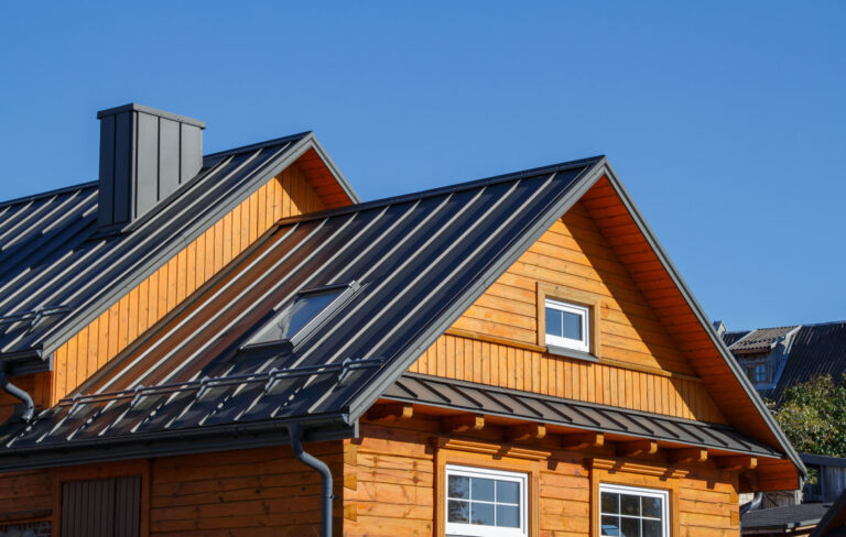 Modern home with sleek metal roof installation