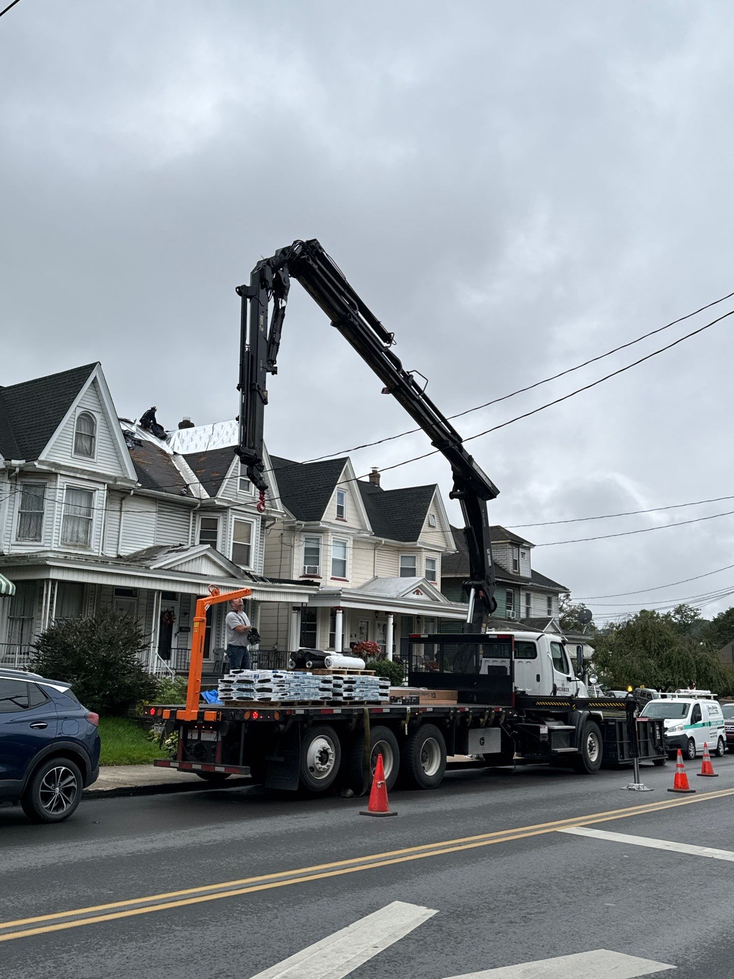 roof replacement work on progress shot in tamaqua, pa